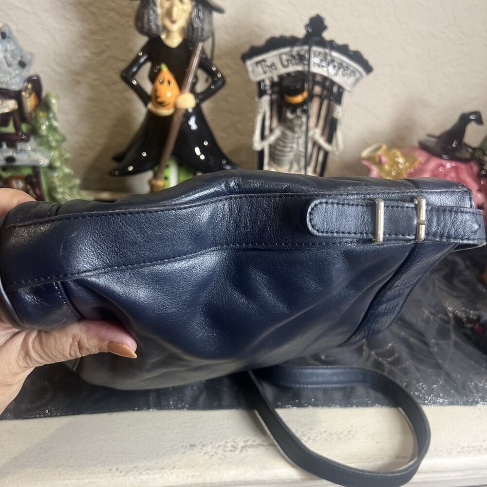 Vintage Etienne Aigner Navy Blue Leather Handbag Purse Adj Strap Medium - Picture 7 of 14